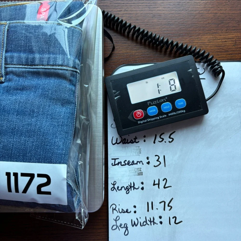 Spanx Flare Jeans Blue High Waist Stretch Pull On Wide Leg Front Seam Large Tall - Picture 16 of 16
